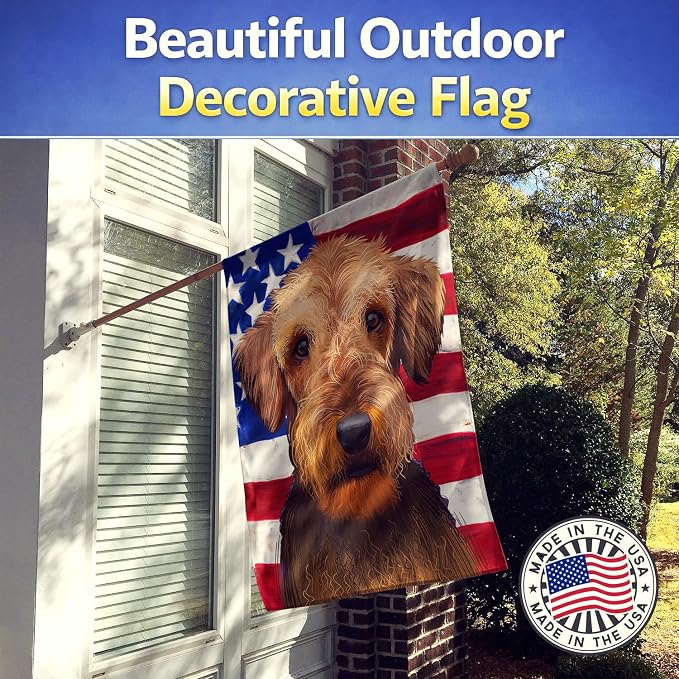 Caroline's Treasures CK6385CHF Airedale Terrier American Flag House Flag Large Porch Sleeve Pole Decorative Outside Yard Banner Artwork Wall Hanging, Polyester, House Size, Multicolor
