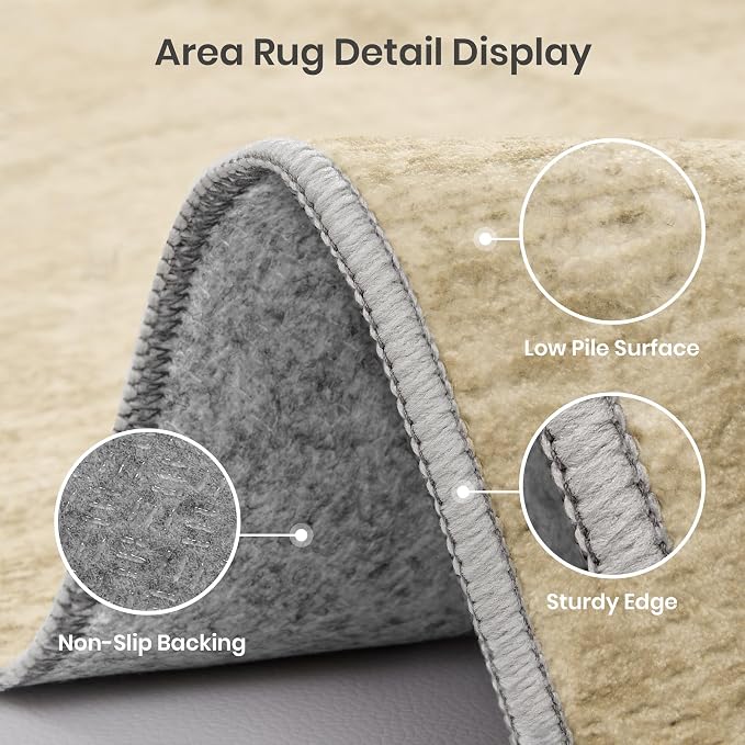 Valenrug Washable Rugs 5x7, Non Slip Large Area Rugs for Living Room, Brown | Soft Low Pile, Thin & Lighweight Carpet, Folable Stain Resistant Modern Indoor Floor Mat for Bedroom, Dining Room, Home Decor