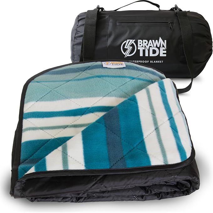 BRAWNTIDE Large Waterproof Outdoor Blanket, Extra Thick Fleece, Warm, Windproof & Sandproof, Quilted Stadium Blanket for Sports Events, Beach, Camping, Picnics, Dogs & Car, 82" x 55