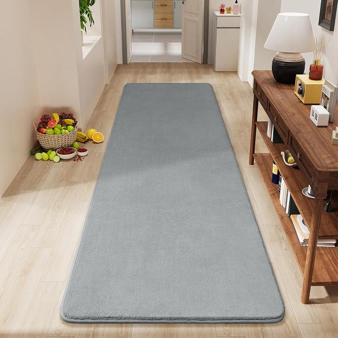 Amearea Modern Soft Hallway Runner Rug, 2x6 Feet Grey Washable Runner Rugs | Fluffy Bedroom Bedside Rugs, Indoor Non Slip Memory Foam Rug Carpet for Hallway Entrance Kitchen Living Room Decor