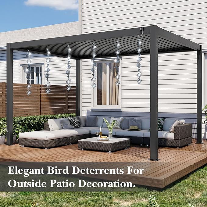 CHONOVO 12 Discs 4 Pcs Bird Deterrents for Outside, Bird Repellent Devices | 3D Reflective Stainless Steel Wind Spinner, 360° Rotating for Patio, Yard, Garden & Orchard, Helps Deter Pigeon& Sparrow