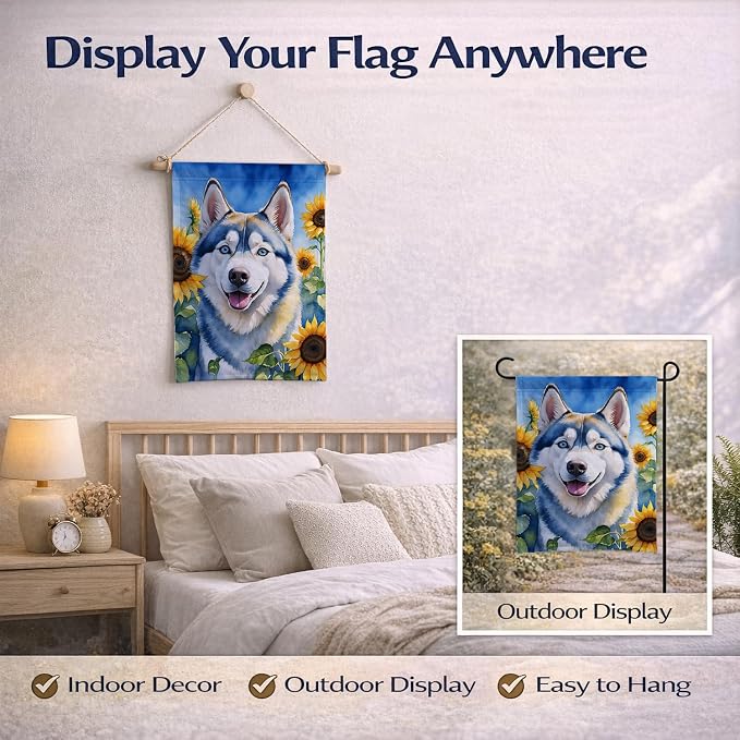Caroline's Treasures DAC6163GF Siberian Husky in Sunflowers Garden Flag Mailbox Flag Decorative Yard Flag Banner Outside Patio Artwork Yard Flower Beds, Garden Size, Multicolor