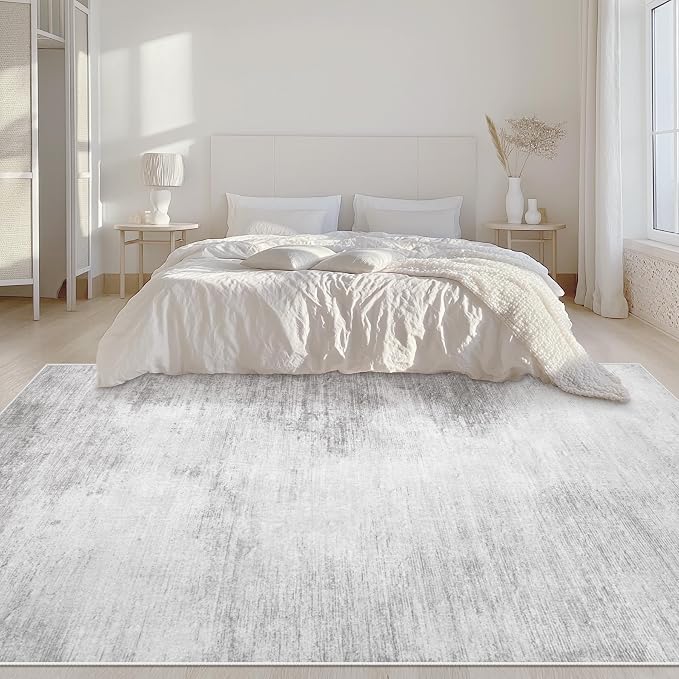 Area Rugs 6x9 Living Room: Washable Rug Modern Abstract Large Rugs Soft Non Slip Neutral Rug Stain Resistant Indoor Carpet for Bedroom Kitchen Dining Room Nursery Home Rugs(Grey,6'x9')