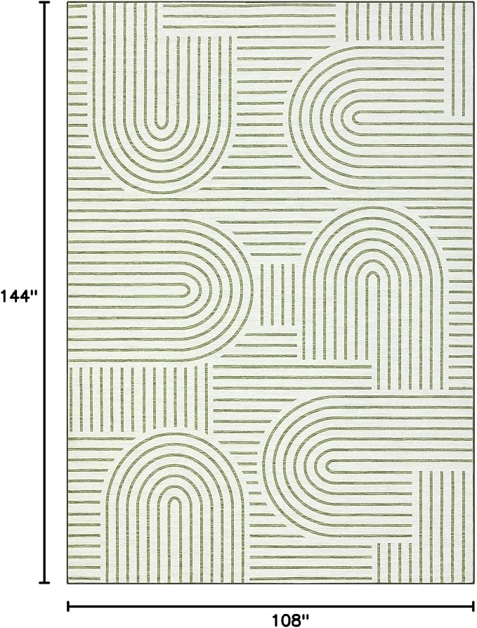 ROYHOME Modern Washable Rug 9x12 Area Rugs for Living Room Non Slip, Green | Abstract Rug for Bedroom, Rainbow Throw Rugs with Rubber Back, Low Pile Stain Resistant Boho Geometric Carpet for Dining Room