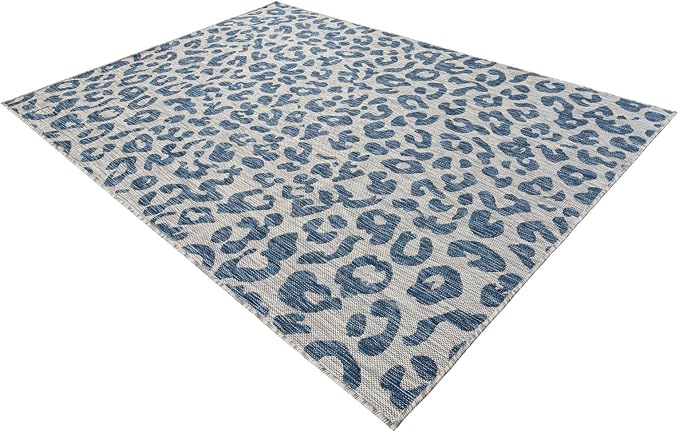 Unique Loom Outdoor Safari Collection Area Rug - Leopard (5' 3" x 7' 1" Rectangle Blue/Gray)