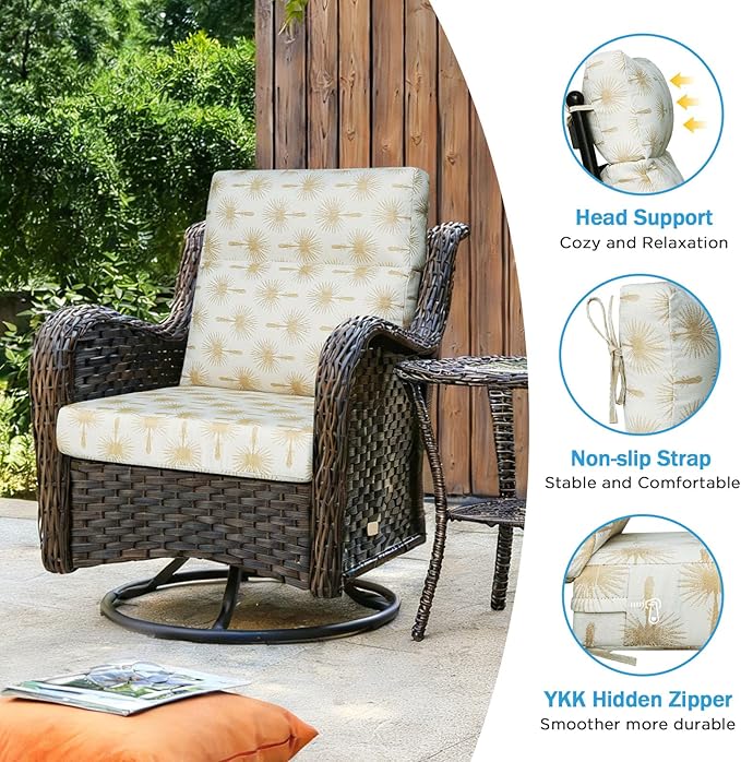 Outdoor Patio Chair Cushions 44x21x3.5 inch, Set of 2 Thicken Comfy Cushions for Rocker Non Slip Fade Shield Water Repellent High Back with Ties, Radiant Floral Brocade