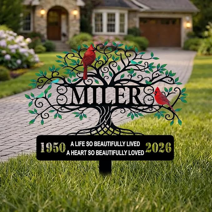 Personalized Tree of Life Cardinal Memorial Yard Sign Decor | custom name cardinal memorial yard sign with stakes garden plaque sympathy gift for mom outdoor decor for loss of loved one