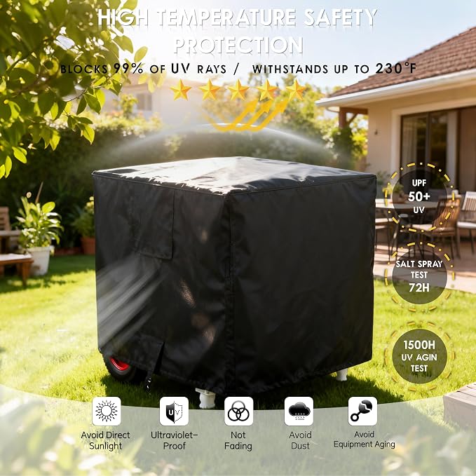 Waterproof Generator Cover, 26x20x20 inch, 600D Heavy Duty Oxford - for Most Generators 3000-5000 Watt, Portable Generator Cover for Outside, Black