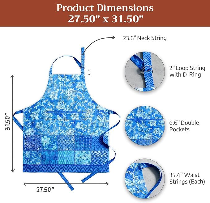 Maison d' Hermine Aprons for women with Pocket 100% Cotton (27.50"x31.50") | Adjustable Neck Strap & long ties Apron Men Chef Wedding Cooking Gardening Server Maid