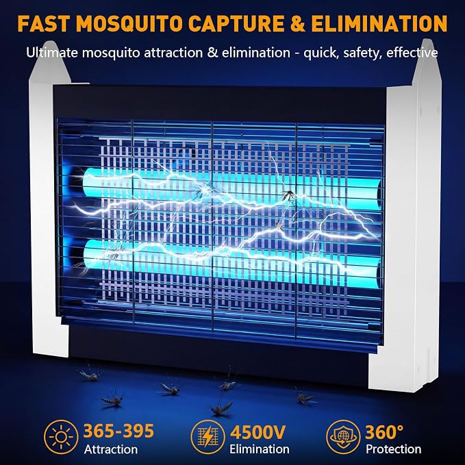 Solar Bug Zapper Outdoor, 4500V Solar Mosquito Zapper for Outdoor & Indoor, 1/2 Acre Coverage Cordless Rechargeable Electric Fly Zapper, IPX5 Waterproof Mosquito Traps for Backyard, Patio, Camping
