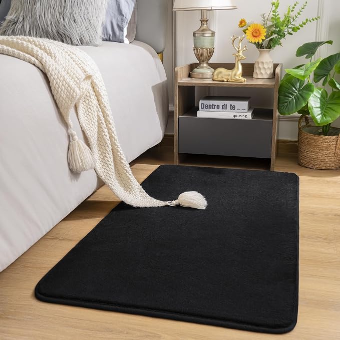 Amearea Modern Washable Runner Rugs, 2x4 Feet Black Bedroom Runner Rug | Small Area Rugs for Bedroom Living Room, Non Slip Memory Foam Rug for Hallway Entryway Kids Boys Girls Room Laundry Room