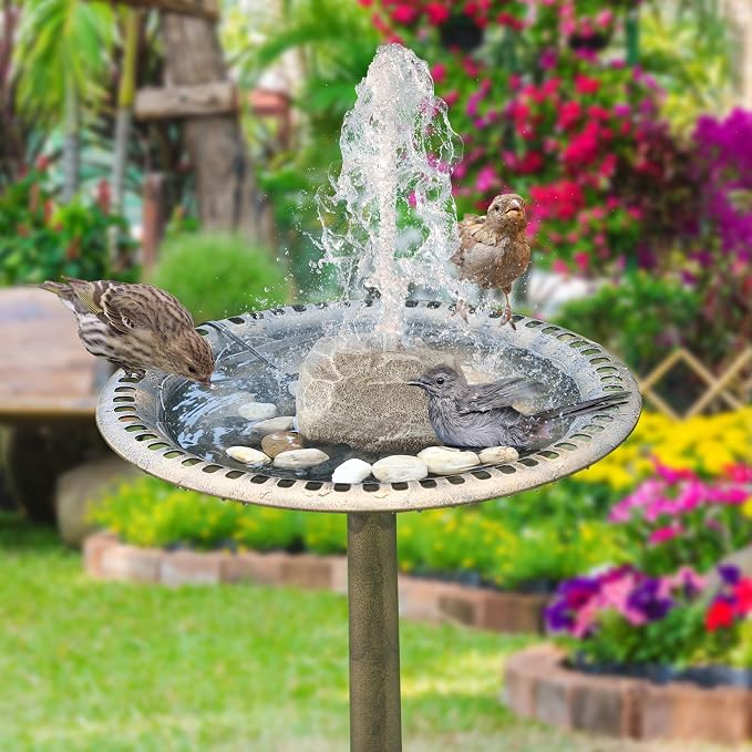 Saillong Bird Bath Water Fountain with Electric Pump, Granite Air Pump Rock for Bird, Rock Waterfall Fountain, Feeder, Aquariums, Fish Tank (Beige)