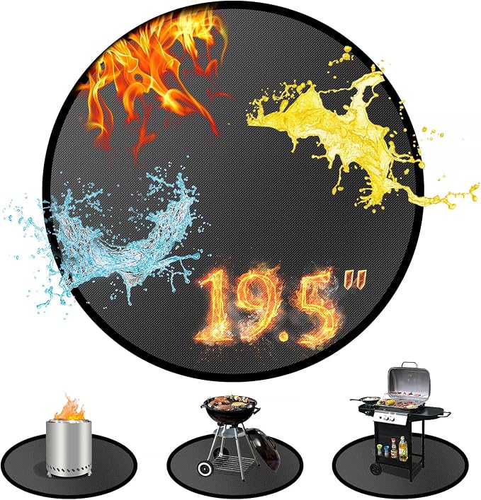19.5" Round Fire Pit Mat for Solo Stove Mesa/Tabletop Under Fire Pit Mat Fireproof Waterproof and Oil-Proof, 4 Layers Under Grill Mat Fireproof Mat Portable Camping Stove Mat for Solo Stove Accessorie