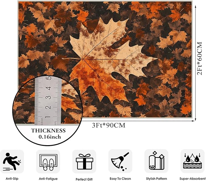 2x3 Maple Leaf Area Rugs Boho Maple Leaf Autumn Fall Vintage Rug for Bathroom Kitchen Entryway Indoor Soft Non-Slip Thin Carpet Modern Abstract Rugs for Dining Room Under Table Washable Machine