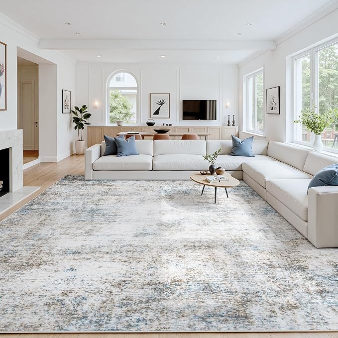 8x10 Area Rugs for Living Room: Washable Soft Brown White Abstract Carpet | Non-Slip TPE & Stain Resistant,0.25" Low-Pile,Kids Pet Friendly Modern Decor for Dining Room Farmhouse Office, Non-Shedding