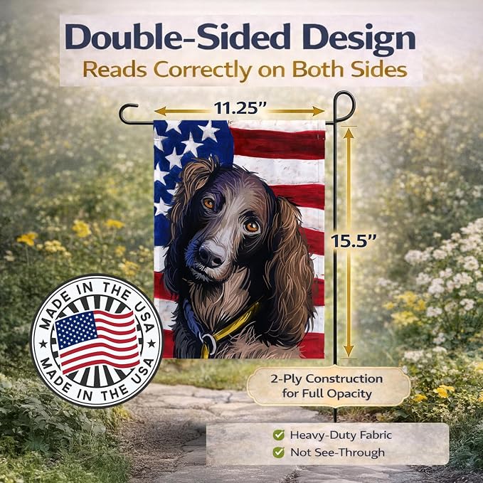 Caroline's Treasures CK6685GF Saint-Usuge Spaniel Dog American Flag Garden Flag Mailbox Flag Decorative Yard Flag Banner Outside Patio Artwork Yard Flower Beds, Garden Size, Multicolor