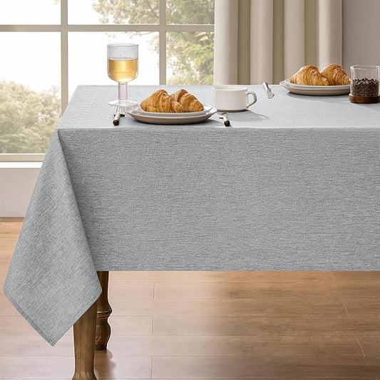Decorelia Faux Linen Tablecloth for Dining Room, 52 x 70 Inch (4-6 Seats), Cool Grey