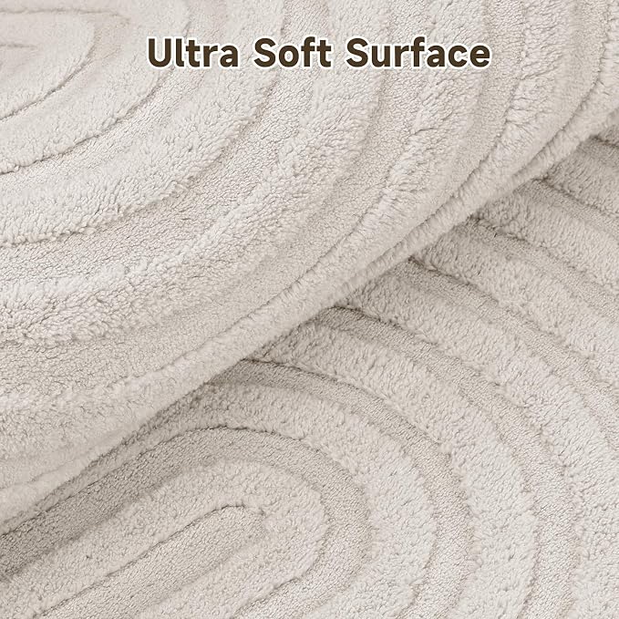Pauwer 4ft Area Rugs for Living Room, Modern Non Slip Washable Rug, Beige | Arch Pattern, Soft Fluffy, Neutral, Boho Accent, Indoor Round Floor Carpet, For Kids Room Dining Room Nursery Entryway