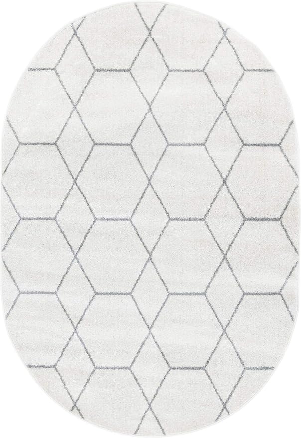 Unique Loom Trellis Frieze Collection Area Rug - Geometric (4' x 6' Oval, Ivory/ Gray)