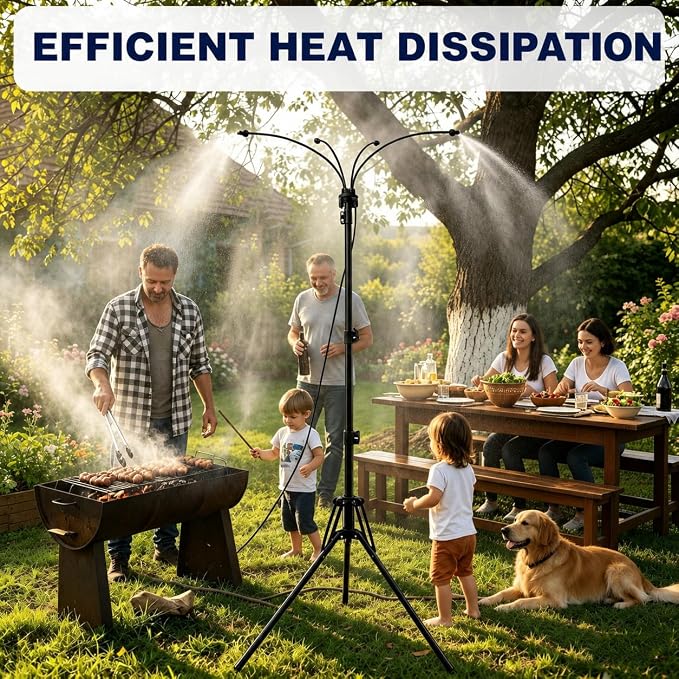 Upgraded Standing Misters for Outside Patio, 6FT Height Adjustable Outdoor Misting System, Portable Cooling Mister with Tripod, Brass Nozzles & 26FT Hose, Sprinkler for Tanning Backyard, Garden, Pets