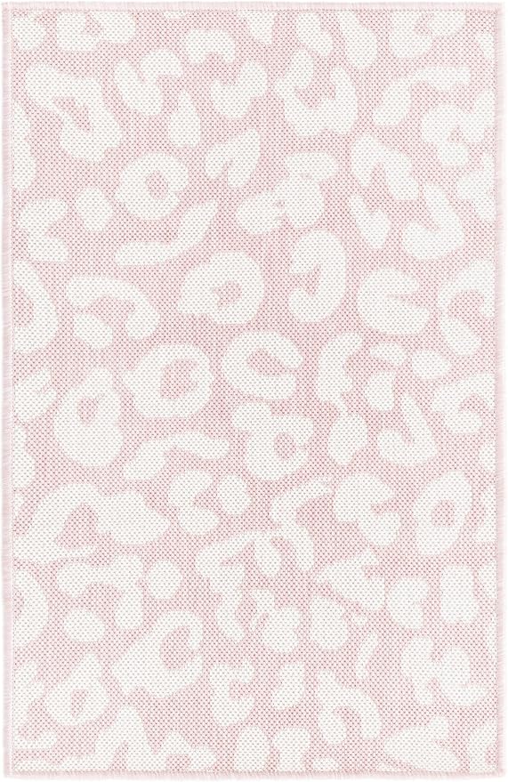 Unique Loom Outdoor Safari Collection Area Rug - Leopard (2' 2" x 3' 1" Rectangle, Pink Ivory/ Ivory)