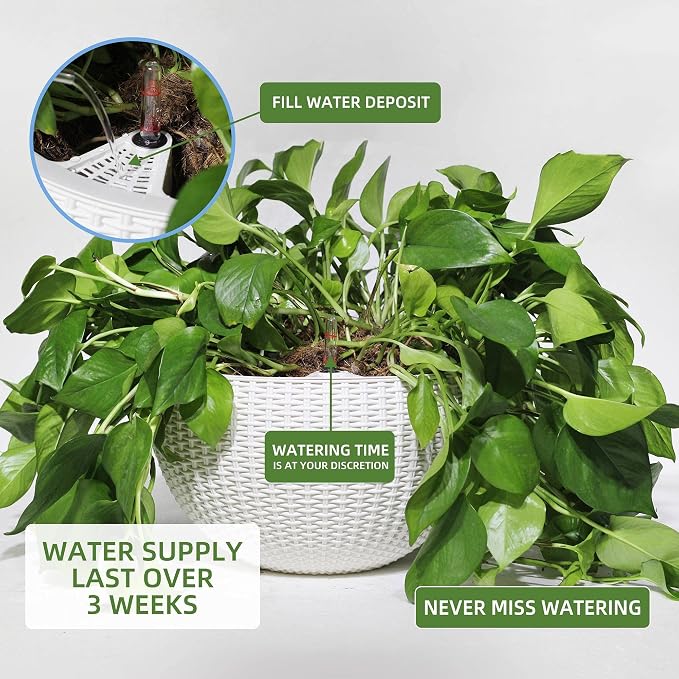 Dexceder 10.5 Inch Self Watering Hanging Planter (White) | Thickened Large Hanging Basket Flower Plant Pot with Water Level Indicator Indoor Outdoor