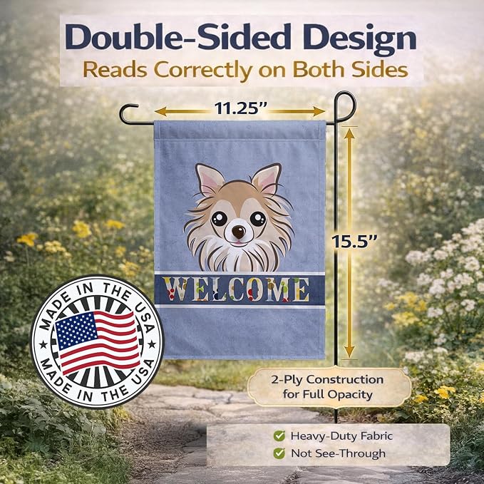 Caroline's Treasures BB1437GF Chihuahua Welcome Garden Flag, Blue Mailbox Flag Decorative Yard Flag Banner Outside Patio Artwork Yard Flower Beds, Garden Size, Multicolor