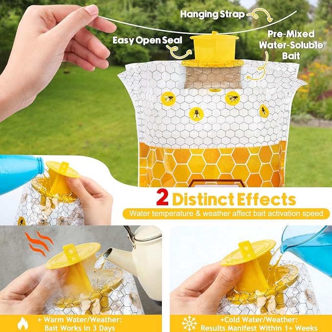 10 Pack Big Fly Traps Outdoor Hanging for Patio, Flies Bags Outdoor Disposable with 50g Bait, Bug Fly Hunter Catcher Killer Control for Barn Horse Ranch Chicken Coop