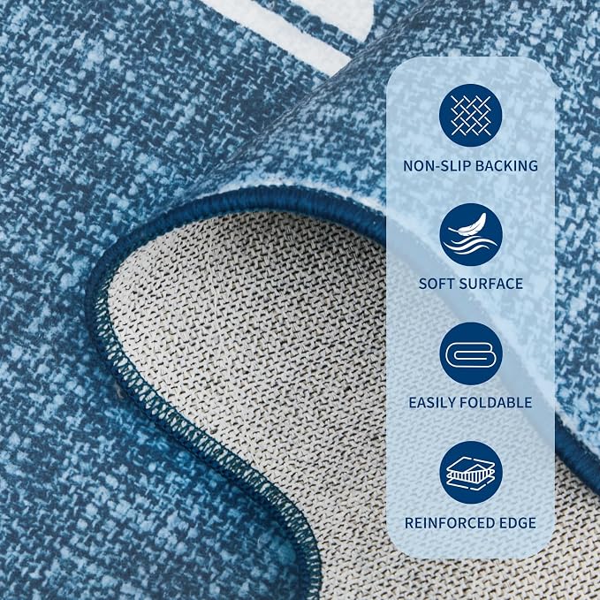 GarveeHome Scalloped Hallway Runner Rug 2.5x10 Non Slip Dark Blue Rugs | Washable Bow Rug for Girls Bedroom Dorm Nursery Entyrway Kitchen, Soft Low Pile Ultra-Thin Stain Resistant Indoor Carpet