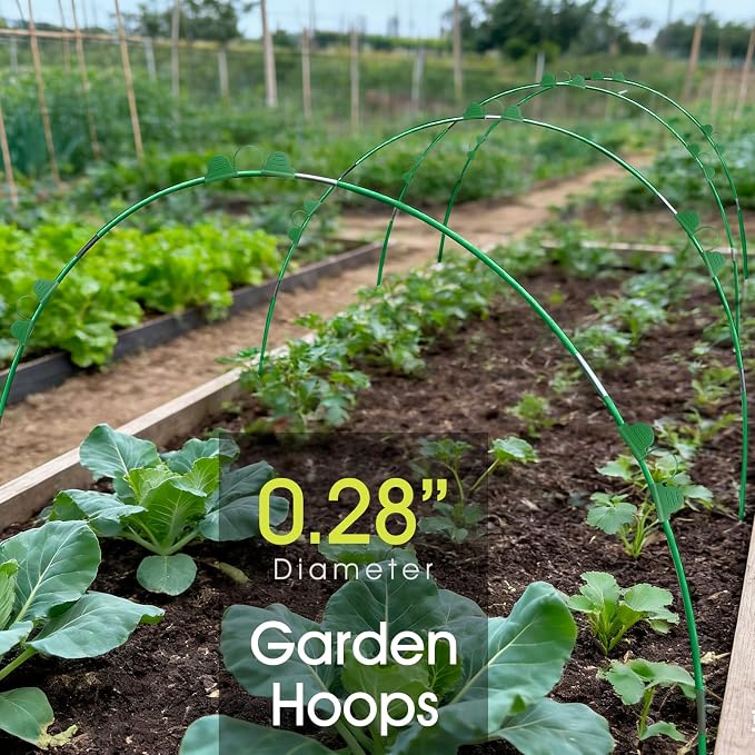 RIFNY 48 PCS Garden Hoops for Raised Beds, Greenhouse Hoops Kit Long Grow Tunnel for Row Cover, Rust-Free Fiberglass Garden Support Poles for Insect Mesh Netting Freeze Plant Cover (Green)