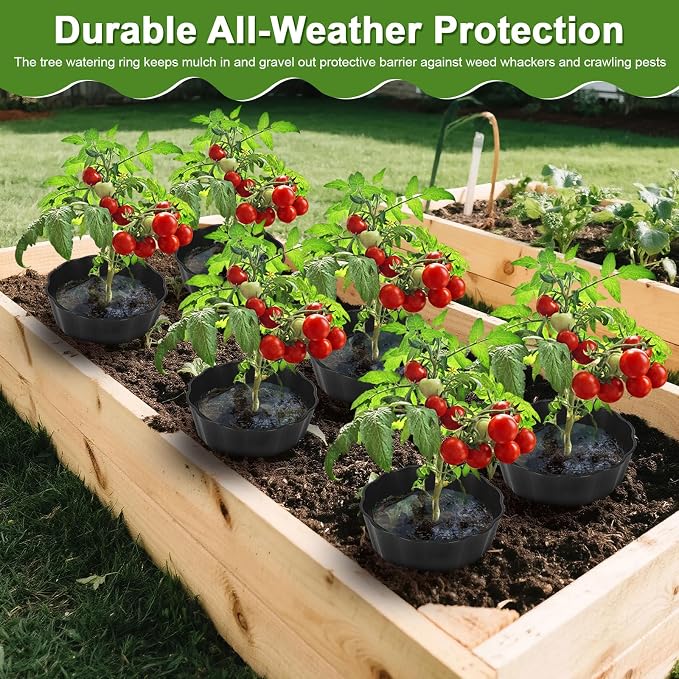 6 Pack Round Planting Grow Rings,7" Planting Protective Round Edging, Plant Support Rings to Protects Plants, Deep Watering Plant Collars for Vegetables Herbs Flowers (Black)