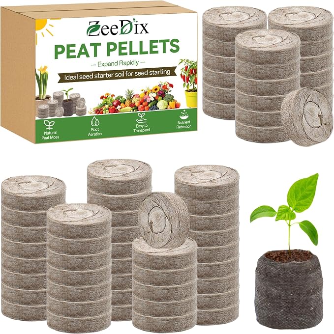 ZeeDix 50pcs 50mm Peat Pellets, Compressed Seed Starter Soil Peat Plugs Peat Pods Seed Starter Potting Soil Peat Moss Pellets Seed Pods for Planting Flowers Herbs and Vegetables