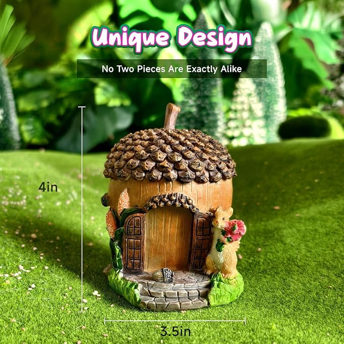 DONABELA Fairy Garden House Decor Pinecone Ornament with Squirrel Figurine Accessories Supplies for Outdoor Patio Yard Lawn Tiny Resin