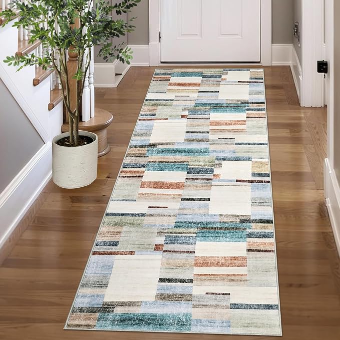 GarveeHome Washable Runner 2x6 Non Slip Kitchen Rugs Modern Geometric Hallway Rug Indoor Entryway Rug Farmhouse Soft Bath Mat Stain Resistant Carpet for Bedroom Laundry 2 ft x6 ft Multi