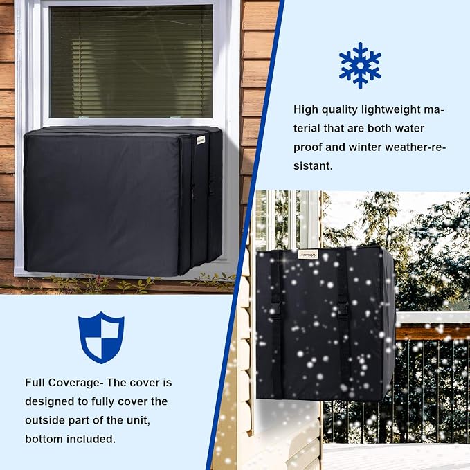 KylinLucky Window Air Conditioner Cover for Outside 21.5 x 16 x 15 inches | AC Cover with Water-Resistant Oxford Top, UV Resistant, Dust Protection, Black
