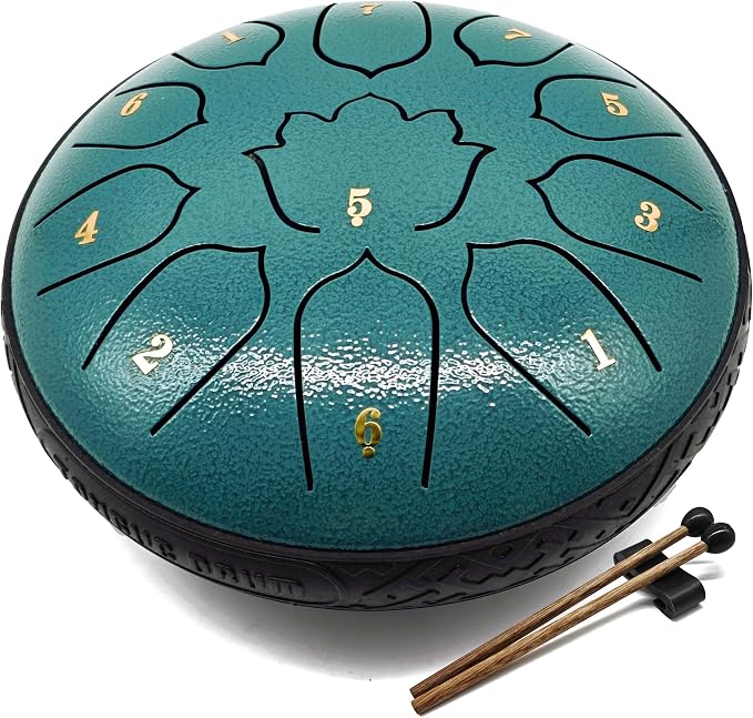 Steel Tongue Drum 11 Notes 6 Inches, Rain Drum for Outside with Bag, Music Book, Mallets, Finger Picks, Stickers – Meditation & Yoga Steel Drum