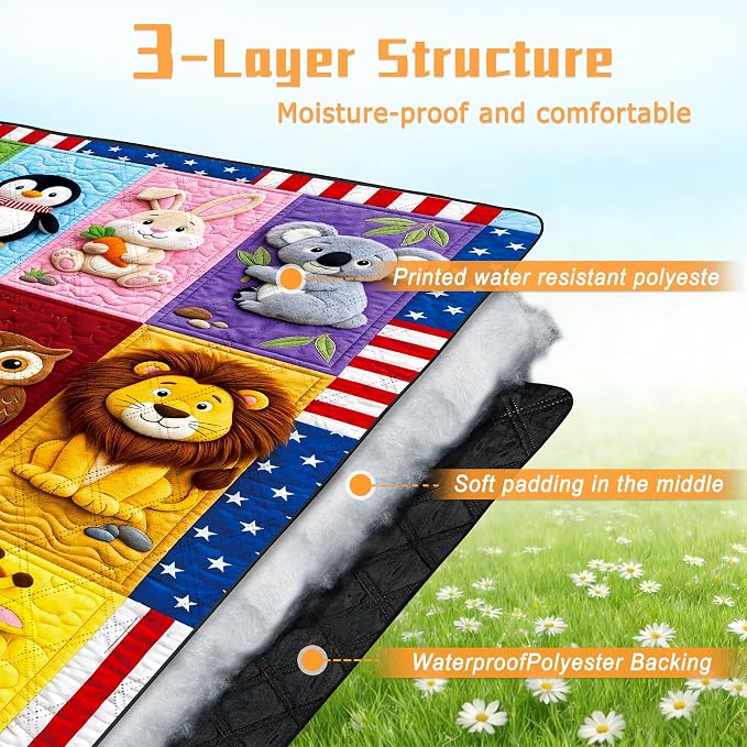 79" x 118" Picnic Blanket Extra Large,Waterproof Sandproof Foldable Outdoor Blanket Beach Blanket Ocean Picnic Mat for Camping,Lawn,Park(Animal)