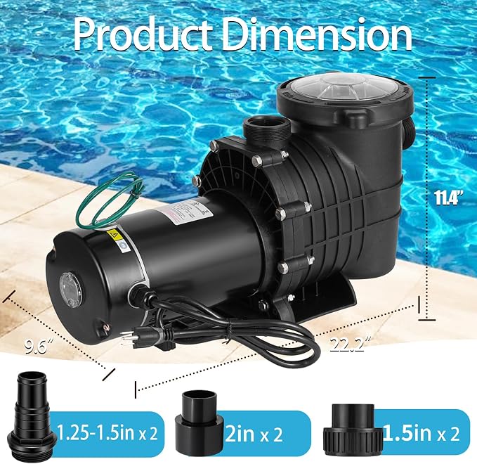 Leomru 2 HP Pool Pump 6800 GPH Self Priming in/Above Ground Swimming Pool Pump 110V/220V Dual Voltage Single Speed Pumps with Strainer Basket 6Pcs Connectors