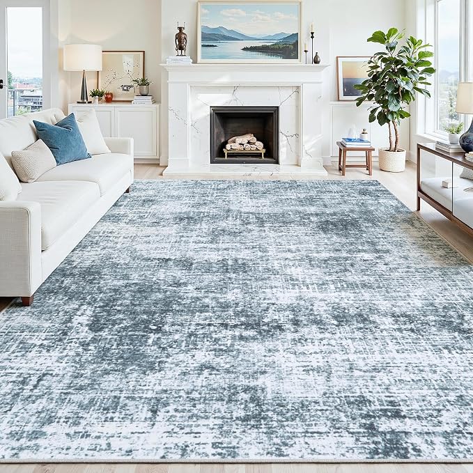 6x9 Area Rug for Living Room Bedroom: Non-Slip Modern Light Slate Blue | Machine Washable TPR Backing, Stain-Resistant Low Pile, Pet & Kid Friendly, Abstract Decor for Dining Room, Dorm, Home Office