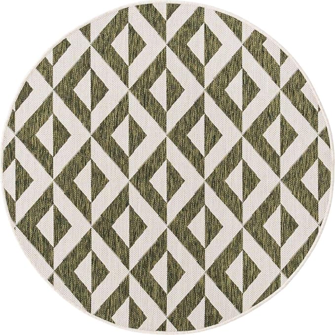 Unique Loom Outdoor Collection Area Rug - Napa (4' 1" Round, Green/ Ivory)