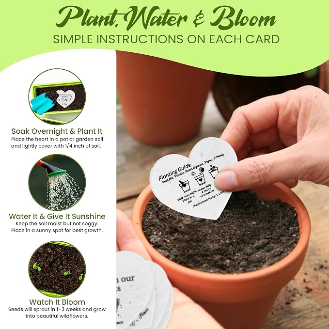 50 Plantable Seed Paper Funeral Favors for Guests - Handmade Seed Cards with Wildflower Seeds for Celebration of Life Events , Memorial Gifts, and Sympathy Cards -2.5 inch x 2 inch
