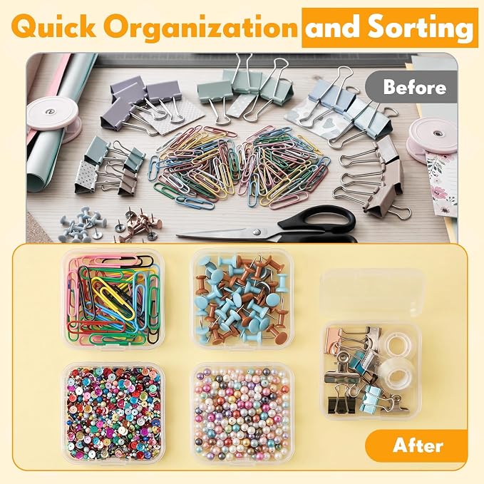 24 Packs Small Clear Plastic Beads Storage Containers Box with Hinged Lid for Storage of Small Items, Crafts, Jewelry, Hardware(2.12 x 2.12 x 0.79 Inches)