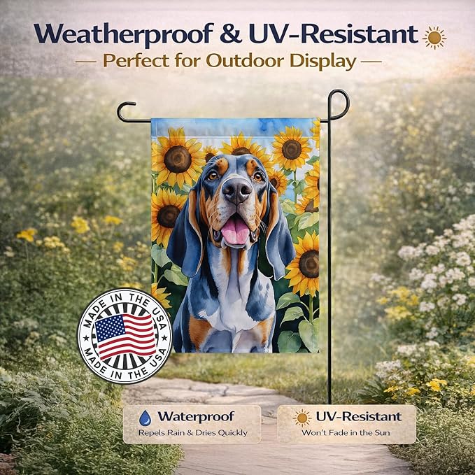Caroline's Treasures DAC6007GF American English Coonhound in Sunflowers Garden Flag Mailbox Flag Decorative Yard Flag Banner Outside Patio Artwork Yard Flower Beds, Garden Size, Multicolor