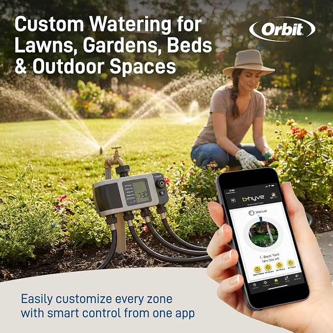 Orbit B-hyve XD 4-Port Smart Hose Watering Timer with Wi-Fi Hub - App Controlled Irrigation Timer - Smart WeatherSense Auto Watering - Multi Valve Yard Irrigation System - 24639