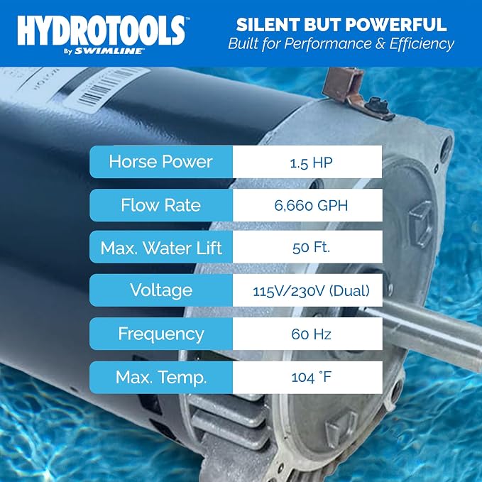 Swimline HYDROTOOLS Replacement Pool Pump Motor for Inground Pumps 1.5 HP Large Pools Compatible with Hayward Super Pump 1.5 Horse Power 75015 | Replacement 1.5 HP Pool Pump Motor For Inground Pumps, Fits Hayward Super Pump, DOE-compliant Single-speed ...