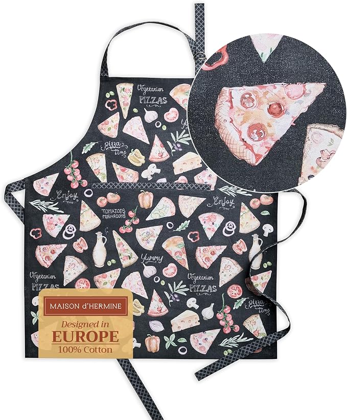 Maison d' Hermine Aprons for women with Pocket 100% Cotton (27.50"x31.50") | Adjustable Neck Strap & long ties Apron Men Chef Wedding Cooking Gardening Server Maid