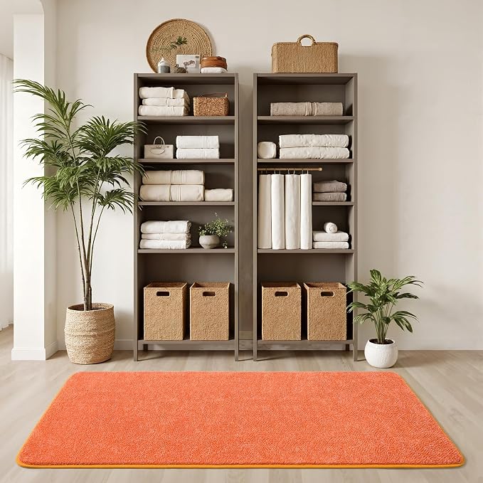 Chicrug Memory Foam 2x6 Runner Rugs for Hallway Entryway Bedroom | Low-Pile Soft Carpet Runner Rug for Kitchen, 6ft Kids Rug for Bedside Dorm Room Decor, Orange and White