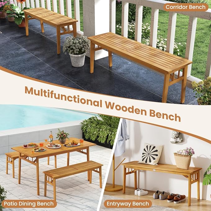 HAPPYGRILL Outdoor Acacia Wood Dining Bench, 48” Wooden Bench Patio Furniture for Entryway Garden Poolside Balcony, 800 LBS (1)