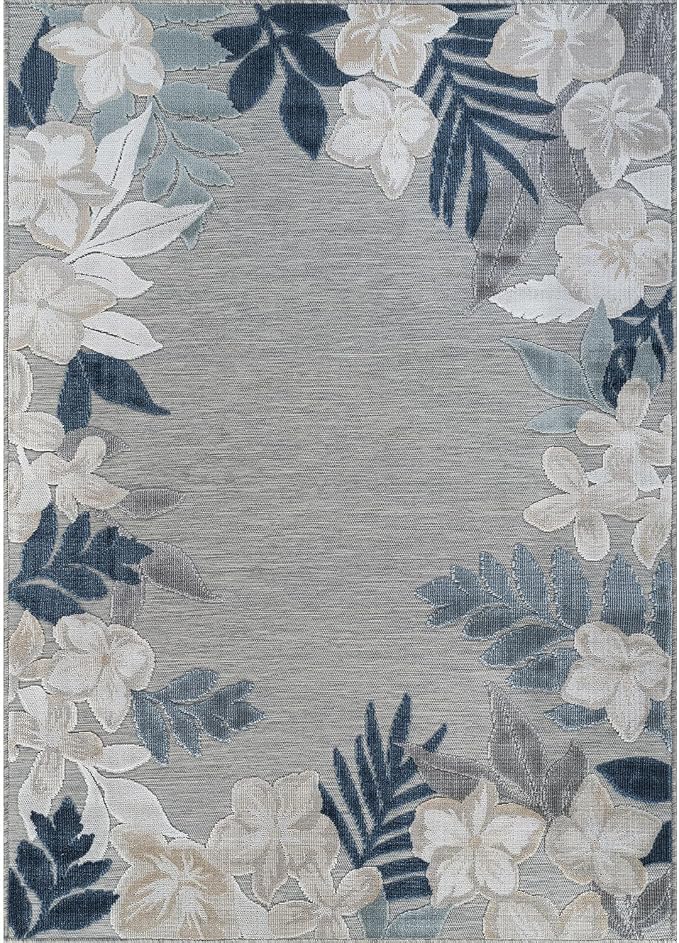 Outdoor Rug 5x7 Washable Area Rugs Indoor Outdoor Carpets Blue Border Floral Non Shedding Waterproof Easy Clean Patio Deck Porch Living Room Bedroom Garden RV (5 X 7 Blue)
