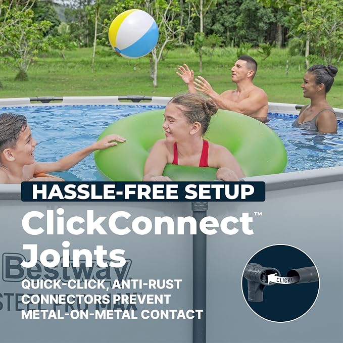 Bestway Steel Pro MAX 13' x 48" Above Ground Swimming Pool Set with Pump | Durable Round Metal Frame Outdoor Backyard Pool, Puncture-Resistant Liner - Ladder and Cover Included, Gray